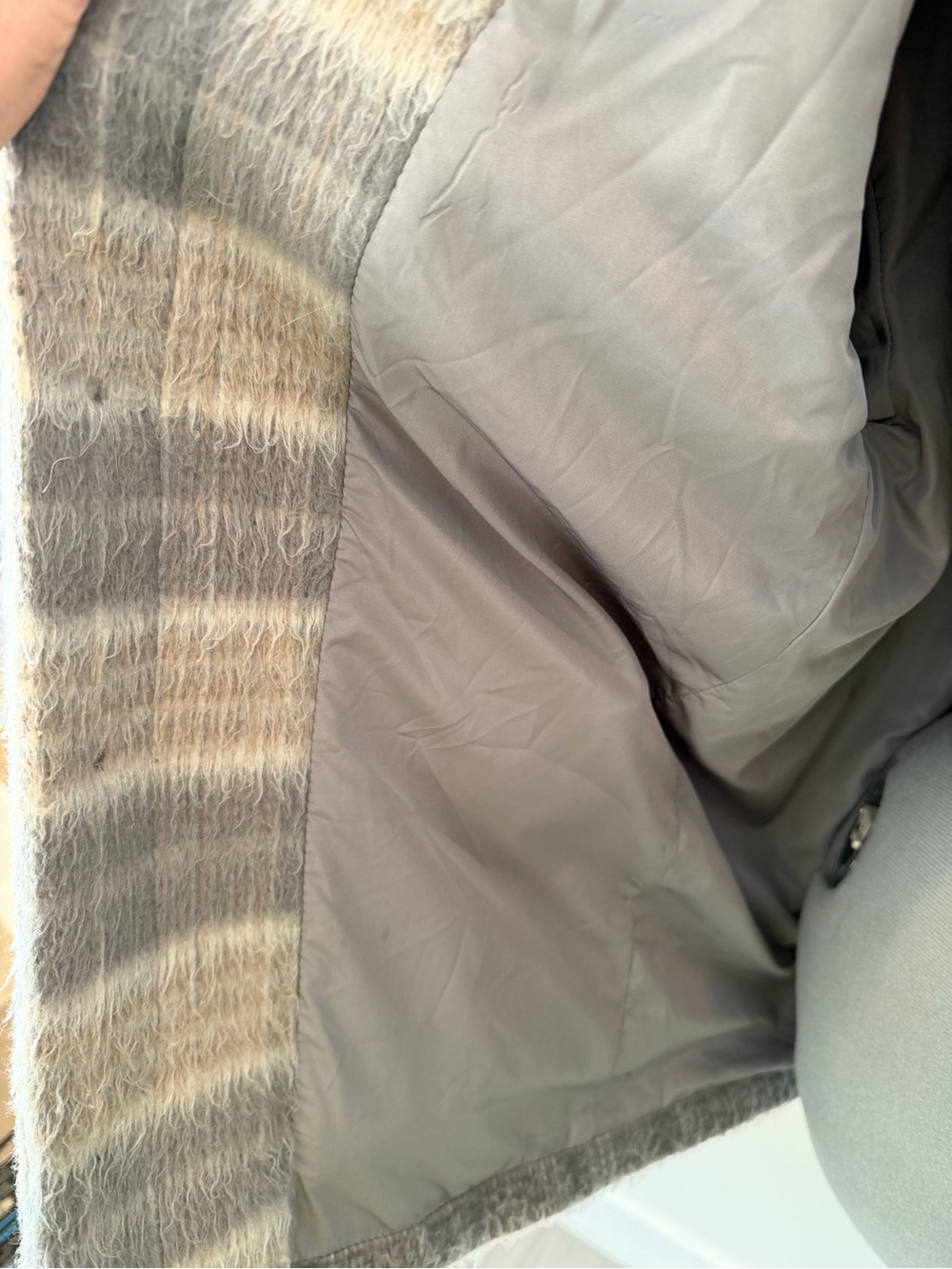 Frank & Oak Plush Plaid Button-Up Jacket in Beige and Gray - Picture 10 of 12